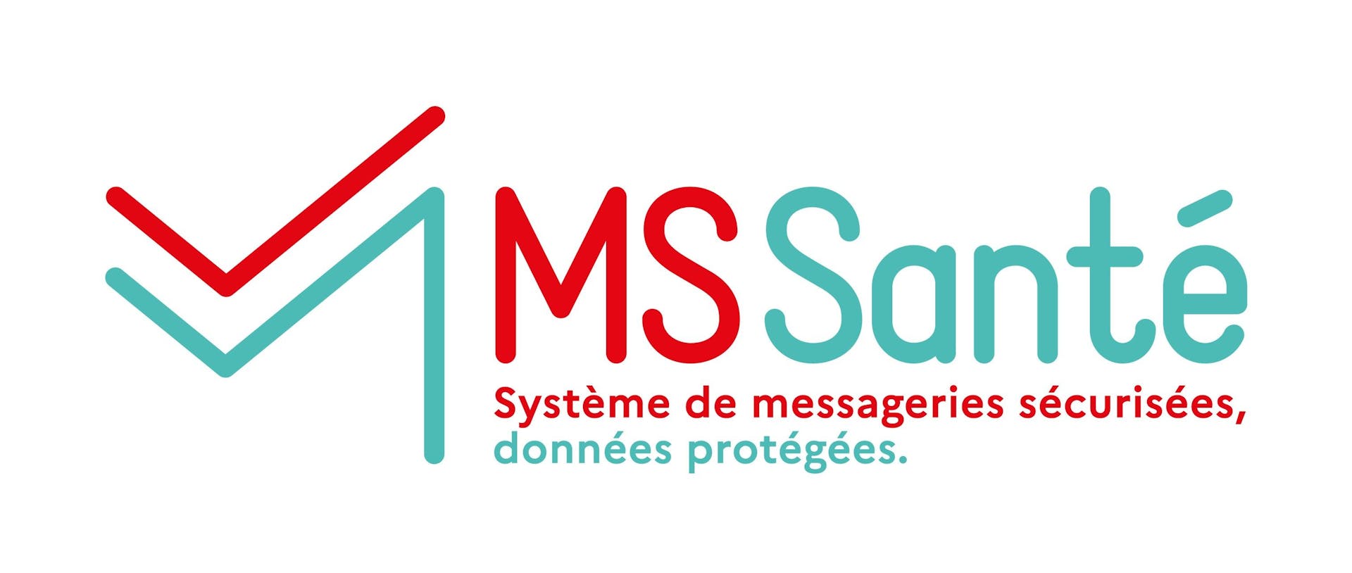 Représentation du logo MS Santé, système de messageries sécurisées et des données protégées.